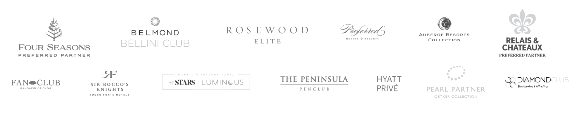 Preferred hotel partners including Four Seasons, Belmond, Rosewood Elite, and more